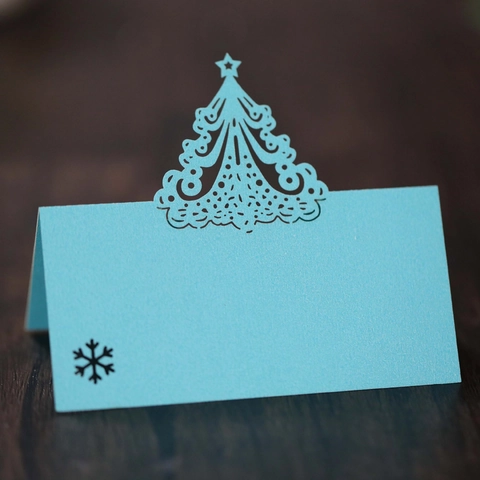 Tarjetas de Lugar de Árbol de Navidad Cortadas con Láser Tarjetas de Nombre de Papel Perlado con Copo de Nieve Hueco para Decoración de Fiesta