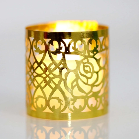 Laser Cut Rose Floral Hollow Paper Candle Shade Wrap Sleeve For LED Tea Light Wedding Valentine Party Table Decoration