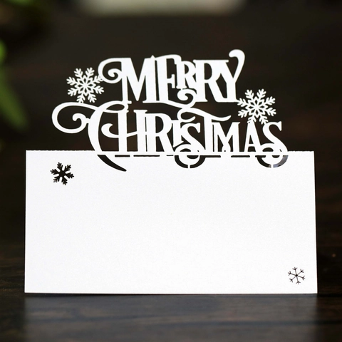 Christmas Snowflakes Laser Cut Place Cards Hollow Merry Christmas Lettering Name Seat Cards For Holiday Dinner Table Decoration