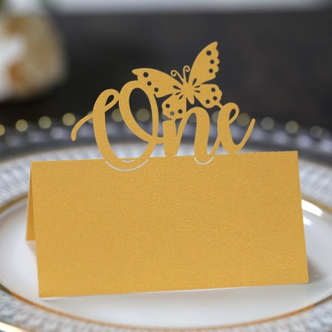 Papillon Marque-places Découpe Laser Ajouré One Papier Perlé Cartes de Table pour Décoration de Mariage Anniversaire