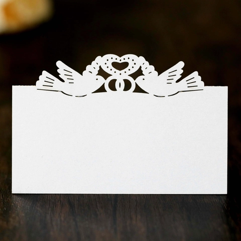 Laser Cut Wedding Place Cards Pearlescent Paper Table Name Cards Romantic Hollow Bird Heart Design Banquet Party Decor