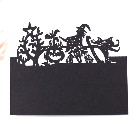 Halloween Laser Cut Hollow Out Place Cards Spooky Pumpkin Witch Spider Web Paper Name Table Seat Cards For Dinner Party Decor