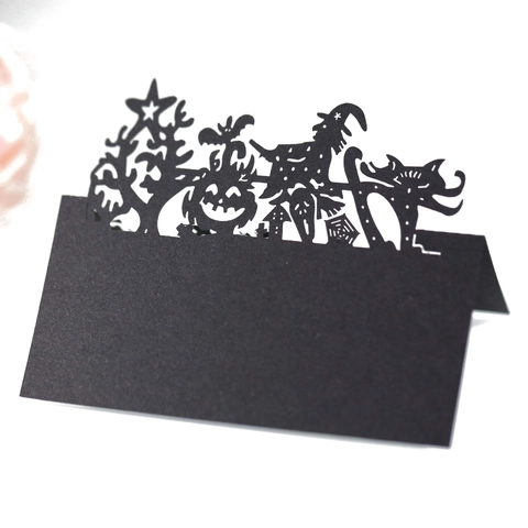 Halloween Laser Cut Hollow Out Place Cards Spooky Pumpkin Witch Spider Web Paper Name Table Seat Cards For Dinner Party Decor