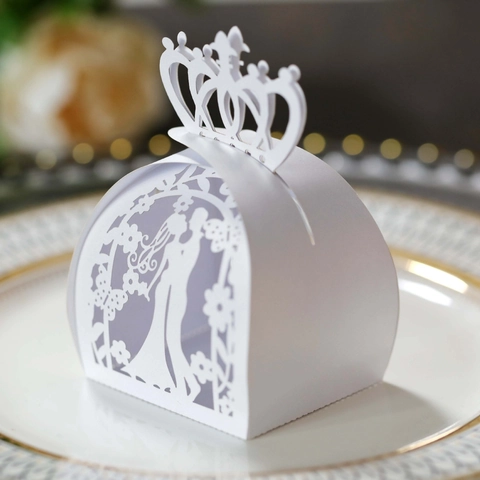 Scatole Bomboniere Matrimonio Taglio Laser Sposa E Sposo Corona Carta Perdata Scatola Regalo Caramelle Per Decorazione Festa Nozze
