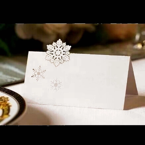 Segnaposti Traforati al Laser a Fiocco di Neve in Carta Perlata Stile Tenda Biglietti da Visita per Matrimonio Natale Festa Decorazione Tavola
