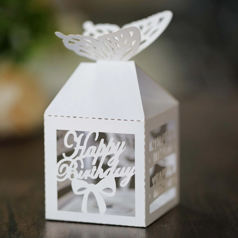 Laser-Hohl Schmetterling Happy Birthday Perlpapier Geschenkbox Europäischer Stil Süßigkeitenbox Schokoladenverpackung Für Geburtstag Hochzeit Party
