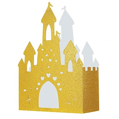 Scatole di Caramelle a Castello Tagliate al Laser Oro Glitter Decorazione Matrimonio Festa Carta Perlata Confezione Regalo