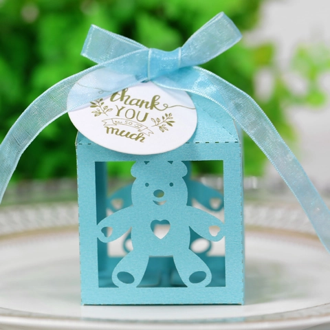 Niedliche Bär Lasergeschnitten Süßigkeitenschachtel Perlglanzpapier Geschenkschachtel Mit Schleife Anhänger Für Hochzeit Kinder Geburtstag Party