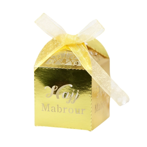 Scatola di Caramelle Traforata Hajj Mabrour Carta Perlata Scatola Regalo Con Nastro Taglio Laser Scatole di Cioccolato