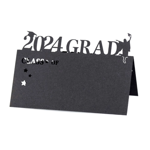 Tarjetas de Lugar de Graduación 2024 Corte Láser Papel Nacarado Negro Tarjetas de Nombre de Asiento para Decoración de Mesa de Banquete