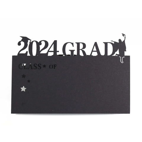 Tarjetas de Lugar de Graduación 2024 Corte Láser Papel Nacarado Negro Tarjetas de Nombre de Asiento para Decoración de Mesa de Banquete