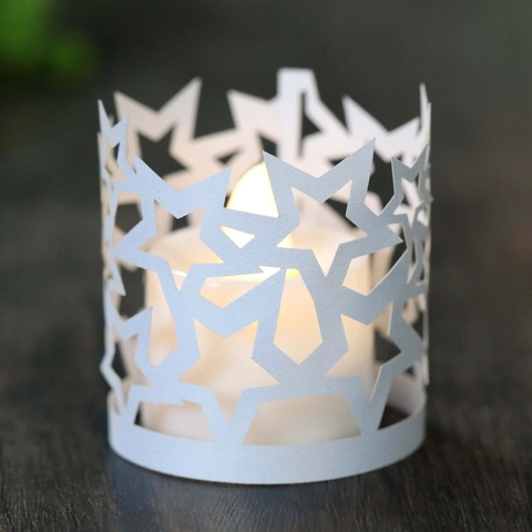 Abat-jour en Papier Étoile Ajouré Découpe Laser pour Bougie Électronique Support LED Mariage Noël Fête Décoration