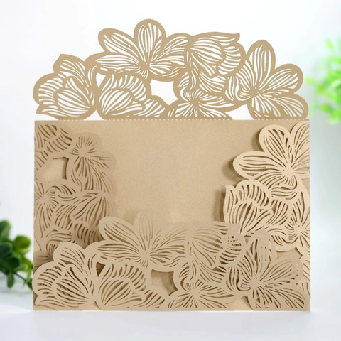 Elegant Laser Cut Hollow Floral Wedding Invitations Pearl Paper Greeting Cards For Marriage Party Celebration Event Cards