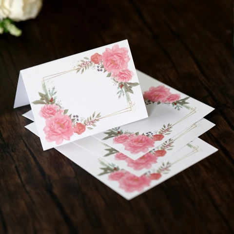 Hochzeit Florale Tischkarten Perlmuttpapier Faltbare Tisch Namenskarten Goldrahmen Dekoration Für Bankett Party Empfang