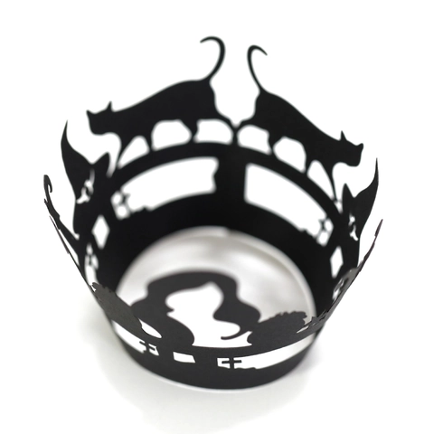 Halloween Cupcake Wrappers Black Laser Cut Paper Hollow Out Cake Liners For Festive Party Dessert Decoration Accessories