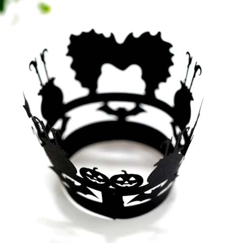Halloween Cupcake Wrappers Black Laser Cut Hollow Out Pumpkin Bat Witch Silhouette Party Cake Borders Decoration Decor