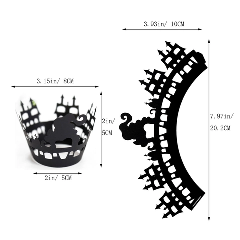 Halloween Black Laser-cut Cupcake Wrappers Gothic Castle Witch Cross Hollow Paper Cake Liners For Party Dessert Decor