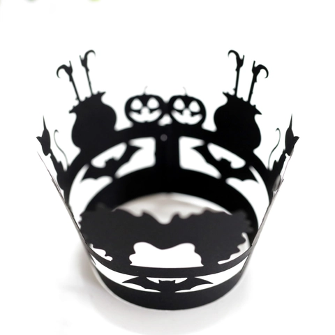Halloween Cupcake Wrappers Black Laser Cut Hollow Out Pumpkin Bat Witch Silhouette Party Cake Borders Decoration Decor