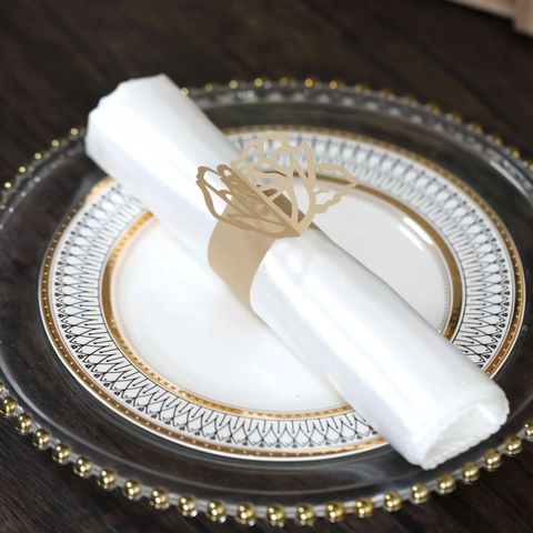 Laser Cut Rose Flower Napkin Rings Pearlescent Paper Hollow Out Napkin Buckles For Wedding Banquet Party Table Decoration