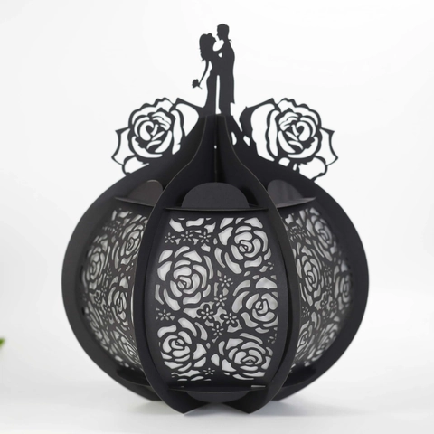Lanterna di Carta Rosa Tagliata al Laser 3D Silhouette Romantica di Coppia Lanterna Svuotata Decorazione per Matrimoni e San Valentino