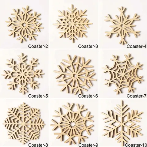 Christmas Snowflake Wooden Coaster Laser Cut Hollow Out Heat Resistant Non-Slip DIY Place Mat Home Kitchen Table Decor