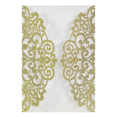 Laser Cut Wedding Invitation Shell Elegant Glitter Paper Hollow Floral Design Engagement Party Invitation Card Cover Holder