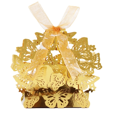 Laser Cut Butterfly Hollow Candy Box Pearlescent Paper Gift Box For Wedding Party Favor Chocolate Packaging Packaging Case