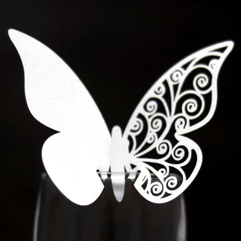 Vlinder Laser Gesneden Parelmoer Papier Wijnglas Plaatskaarten Voor Bruiloft Verjaardag Feest Banket Opengewerkt Tafel Decoratie Kaarten