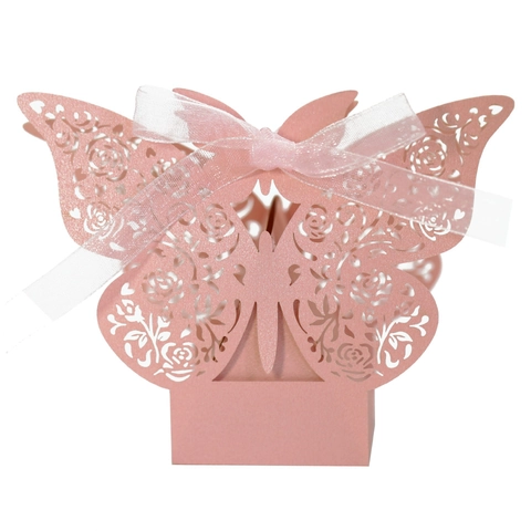 Laser Cut Butterfly Wedding Favor Boxes Hollow Rose Pattern Pearlescent Paper Candy Gift Box With Ribbon For Birthday Party Decor