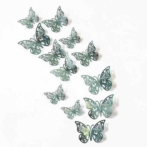 Pegatinas de Pared de Mariposa 3D Huecas Acabado de Espejo Metálico Corte por Láser Decoraciones de Pared Fondo Casa Fiesta Boda