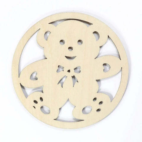 Modern Minimalist Round Wood Coaster Cartoon Bear Hollow Design Laser Cutting Heat Insulated Anti-Scald Placemat Home Decor