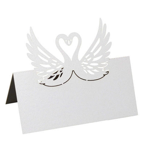 Segnaposto a Forma di Cuore di Cigno Intagliati al Laser in Carta Perlata Biglietti Nominativi per Decorazione Tavola Matrimonio