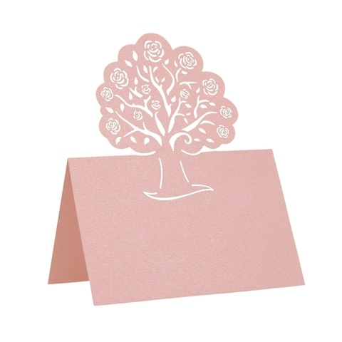 European Style Laser Cut Rose Tree Pearl Paper Place Cards For Wedding Banquet Party Table Decoration Seating Name Cards