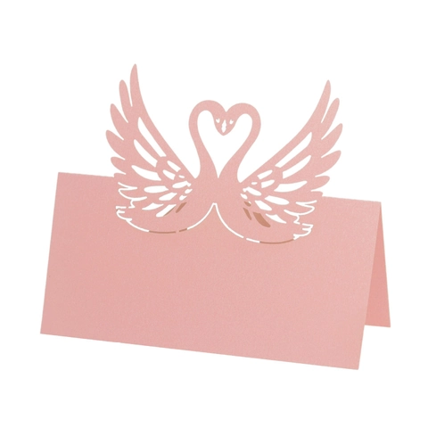 Segnaposto a Forma di Cuore di Cigno Intagliati al Laser in Carta Perlata Biglietti Nominativi per Decorazione Tavola Matrimonio