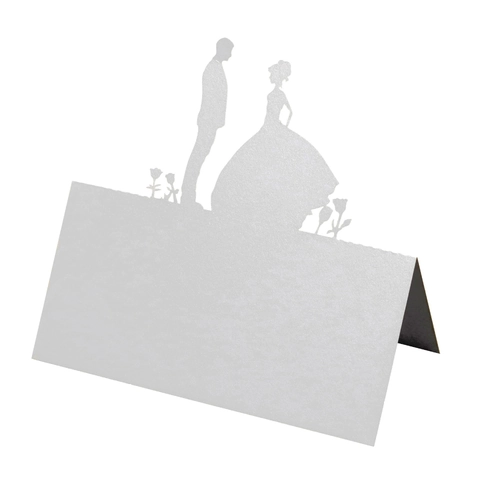 Segnaposto Matrimonio Taglio Laser Carta Perlata Silhouette Sposi Segnatavolo Decorazione Festa Romantica Traforata