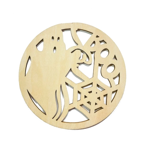 Halloween Wooden Coaster Hollow Laser Cut Pumpkin Ghost Table Mat Heat Insulated Dining Desktop Decorative Mat