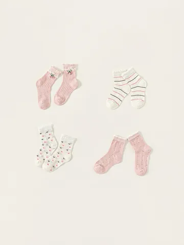 Kinder Meisjes Mesh Sokken Ademend Katoen Ruffle Kant Crew Sokken Met Strik Kers Hart Patroon Zomer Mode Dunne Sokken
