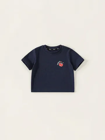 Kids Casual Cotton Blend Short Sleeve T-Shirt Cartoon Tomato Print Fancy Letter Round Neck Pullover Top For Boys Girls