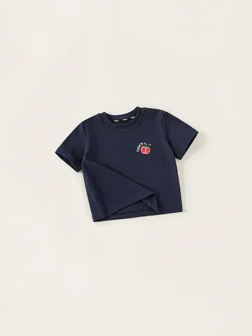 Kids Casual Cotton Blend Short Sleeve T-Shirt Cartoon Tomato Print Fancy Letter Round Neck Pullover Top For Boys Girls