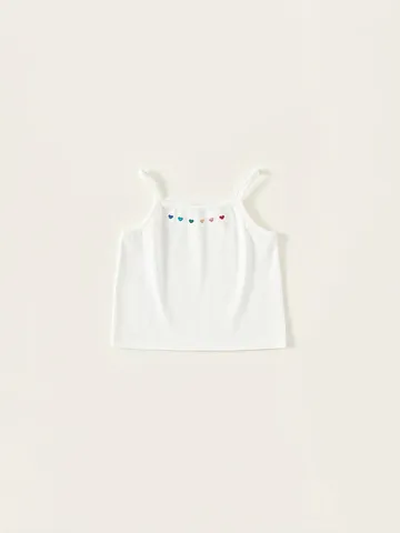 Kinder Mädchen Spaghettiträger Tank Top Süße Regenbogen Herz Stickerei Baumwollmischung Ärmellos Sommer Cami Top Süß Weich Atmungsaktiv