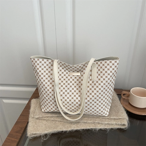 Grote Capaciteit PU Leer Bedrukte Tote Bag Voor Vrouwen Vintage Geometrische Monogram Schoudertas Casual Handtas