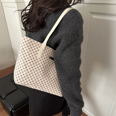 Grote Capaciteit PU Leer Bedrukte Tote Bag Voor Vrouwen Vintage Geometrische Monogram Schoudertas Casual Handtas