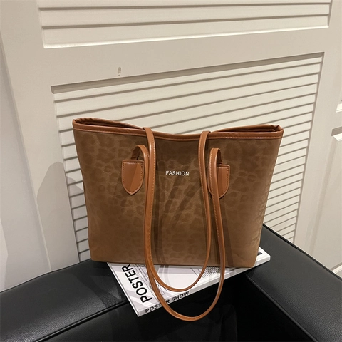 Vintage Leopardenmuster Tragetasche Damen Große Kapazität Wildlederimitat Umhängetasche Mode Buchstaben Handtasche