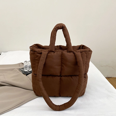 Damen Mode Gesteppt Puffer Tote Tasche Space Baumwolle Leicht Quadratisch Nähte Schultertasche Urban Einfach Große Handtasche
