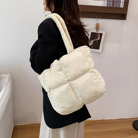 Damen Mode Gesteppt Puffer Tote Tasche Space Baumwolle Leicht Quadratisch Nähte Schultertasche Urban Einfach Große Handtasche