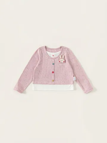 Meisjes Schattig Konijn Geborduurd Nep Tweedelig Lange Mouw T-Shirt Kinderen Gekleurde Spikkels Ribgebreide Top Lente Casual Kleding