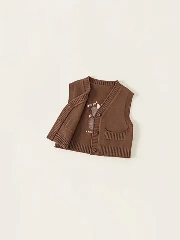 Boys Casual V Neck Knit Sweater Vest Soft Solid Color Cardigan Sleeveless Top For Children Spring Autumn Clothes