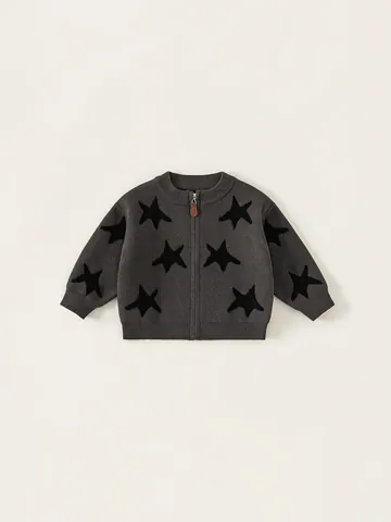 Kids Boys Knitted Star Pattern Cardigan Jacket Zipper Crew Neck Sweater Long Sleeve Toddler Warm Casual Knit Outerwear Top