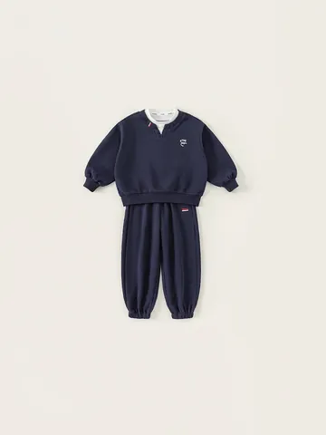 Jongens Casual Sportief Sweatshirt En Joggingbroek Marineblauw Katoenmix Borduurwerk Letter Grafisch Comfortabele Kinderkleding Outfits