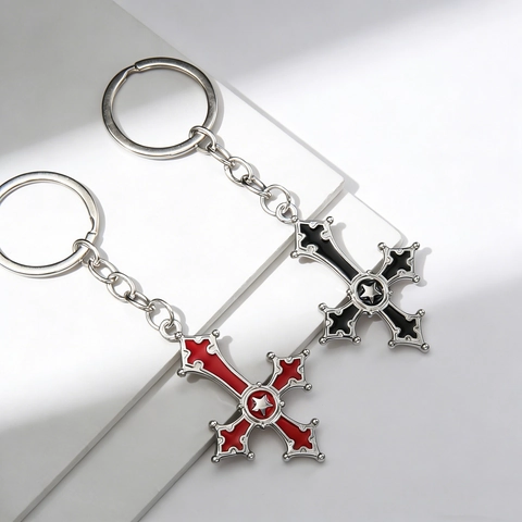 Portachiavi a Croce Gotica Con Motivo a Stella Ciondolo in Lega di Metallo Smalto a Goccia Stile Punk Rock Ornamento per Borsa Regalo